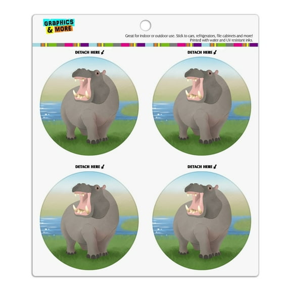 Hippopotamus Goes Roar Refrigerator Fridge Locker Vinyl Circle Magnet Set