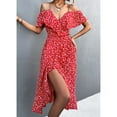 thumbnail image 4 of Floral Dress, Print Dress Versatile Floral Print Wrap Hem  For Women For Home Red S, 4 of 6