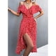 thumbnail image 3 of Vestido largo irregular rojo con escote en V, mangas con volantes y estampado floral, con cinturón, 3 of 6