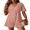 Pink, variant on Womens Rompers with Pockets V Neck Short Sleeve Short Jumpsuit Rompers Empired Waist Jumpsuit Overalls Pink M US8-10