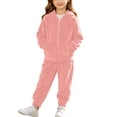 thumbnail image 4 of ShomPort Girls 2 Piece Outfits Velour Zip up Hoodie Elastic Waist Sweatpant Set Fall Winter Outfits 9 Months-8 Years, 4 of 8