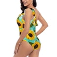 thumbnail image 4 of Haiem Sunflowers With Green Leaves Women's One Piece Swimsuits Tummy Control One Shoulder Bathing Suits Ruffle Swimwear-Small, 4 of 8