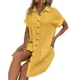 thumbnail image 2 of Vestido Túnica Holgado Informal de Verano para Mujer, de Algodón y , con Botones, Escote en V, Corta, Color Amarillo, Talla S, 2 of 7