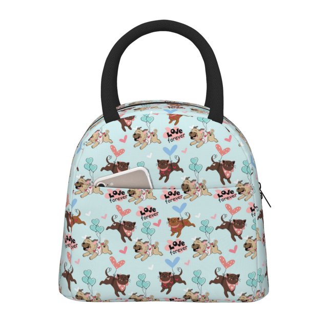 Disketp Cute Pug Dogs Bolsa Térmica para Almuerzo, Lonchera con Abertura Amplia y Gran Capacidad, Organizador Reutilizable para Mujeres, Hombres y Adultos