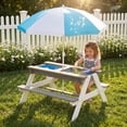 thumbnail image 2 of Wooden Kids Picnic Table, Sand and Water Table with Umbrella, Activity Table for Outdoor Backyard Patio Play, 2 of 10