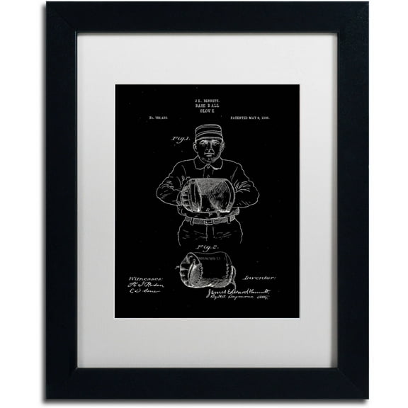 Trademark Fine Art "Baseball Glove Patent 1905 Black" Canvas Art by Claire Doherty, White Matte, Black Frame