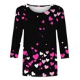 thumbnail image 4 of TrendVibe365 Valentines Womens Tops Womens Casual Tops 3/4 Sleeves Plus Size Round Neck Polyester Casual Love Heart Printed Lover Gift Blouse Tops for Valentines Gifts Pink M, 4 of 5