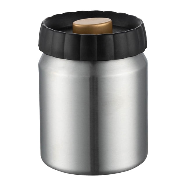 Recipiente hermético de acero inoxidable para almacenar alimentos con tapa sellada al vacío. Plata