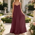 thumbnail image 2 of Women Summer Dresses Casual Loose Fit Sleeveless Spaghetti Strap Backless V-Neck Oversized Solid Color Pleated Maxi Dress Robe Classic Dailywear Vacation Beach Sundress, 2 of 7