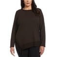 thumbnail image 1 of RAFAELLA Womens Solid Basic T-Shirt, Brown, Plus Size, 2X, 1 of 1