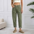 thumbnail image 2 of Womens Jeans Stretch Mid Rise Straight Leg Jeans with Button Slant Pockets All Seasons Solid Green L, 2 of 5