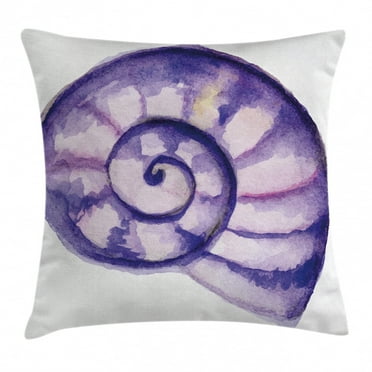 Modern Decor Throw Pillow Cushion Cover, Sea Ocean Marine Navy Life Creature Animal Shell in Watercolor Artwork, Decorative Square Accent Pillow Case, 18 X 18 Inches, Purple and White, by Ambesonne