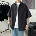 thumbnail image 2 of Gbsyewxs Mens Shirts Lapel Short Sleeve Solid Color Button Jacket Casual Summer Shirts For Men Black, 2 of 3