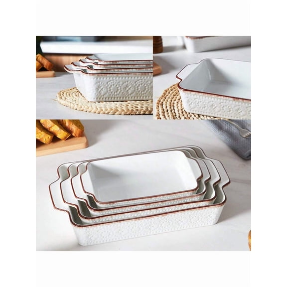 Casserole Dishes For Oven, Porcelain Baking Dishes, Ceramic Bakeware Sets Of 4, Rectangular Lasagna Pans Deep With Handles For Baking Cake Kitchen, White (11"/12"/14"/15"), Series