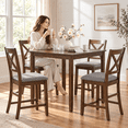 thumbnail image 6 of PAPROOS Counter Height Dining Table, Solid Wood Square Kitchen Table for Small Space, Modern Farmhouse Acacia Wooden Dining Table, Walnut(Table Only), 6 of 7