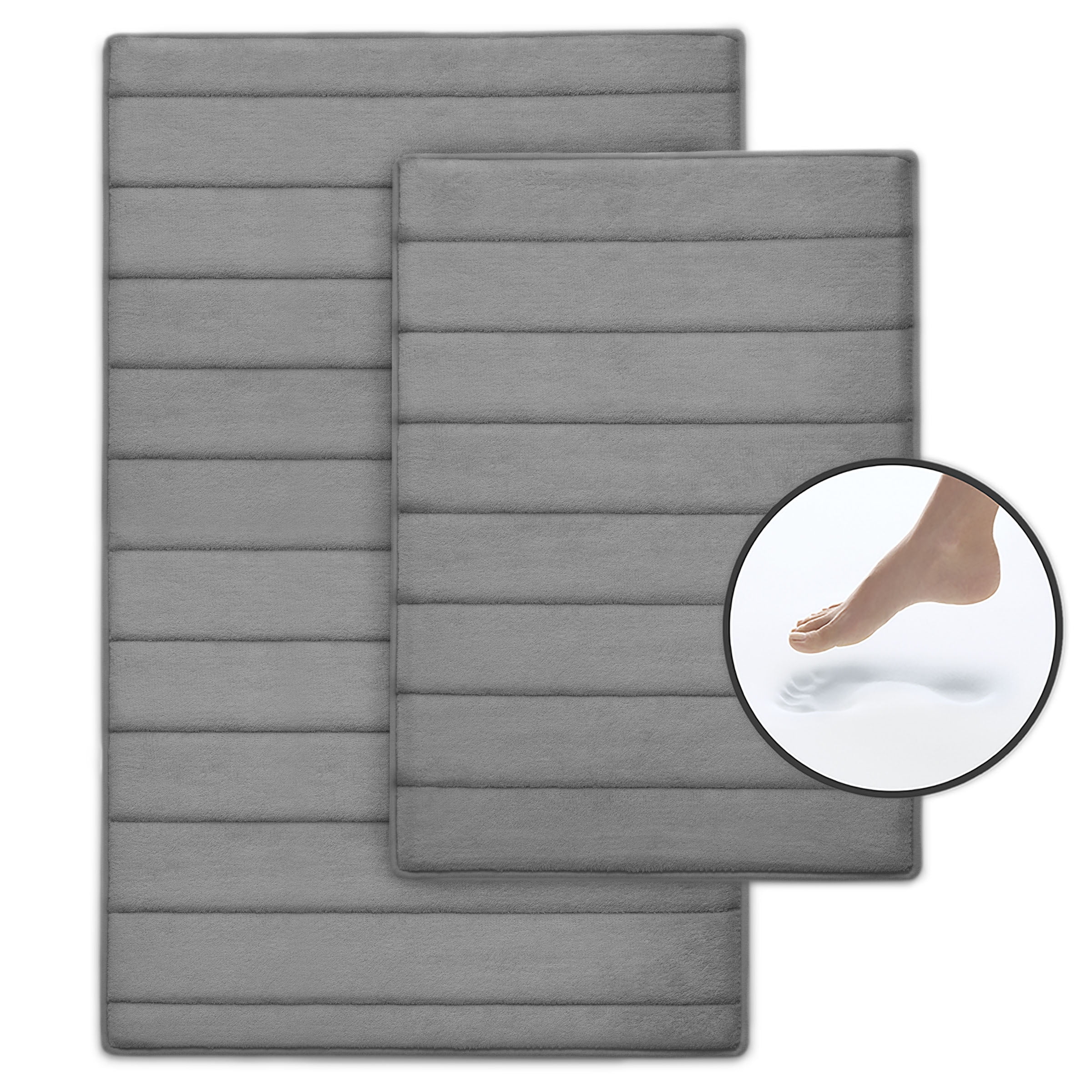 Microdry Memory Foam Non-Slip Bath Mat Set, Gray (2 Pieces)