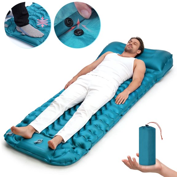 BNISE Camping Sleeping Pad, 6.3" Extra Thick Inflatable Sleeping Mat with Built-in Foot Pump & Pillow, Ultralight Waterproof for Backpacking Hiking