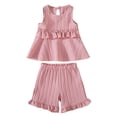 thumbnail image 1 of Hiiyo Boys Casual Summer Outfits Solid Color Sleeveless Ruffle Top Shorts Set, 1 of 8