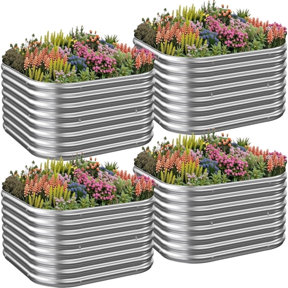 CATMANOR 4 Pack 3x3FT Corrugated Galvanized Steel Raised Garden Bed Outdoor, Metal Above Ground Garden Bed for Vegetables and Flowers, Raised Beds for Gardening-3x3FTx10Inch