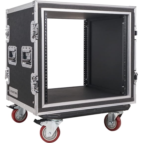 Sound Town Shock Mount 10U ATA Rack Case with 21" Rackable Depth and Casters, Pro Tour Grade (STRC-SP10UW)