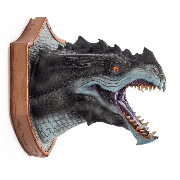 Dragón Colgante de Pared con Cabeza Accesorios de Decoración para el Hogar de Dinosaurios, Arte de Pared Luminoso LED, Escultura Montada, Luz de Humo Hecha a Mano, Negro