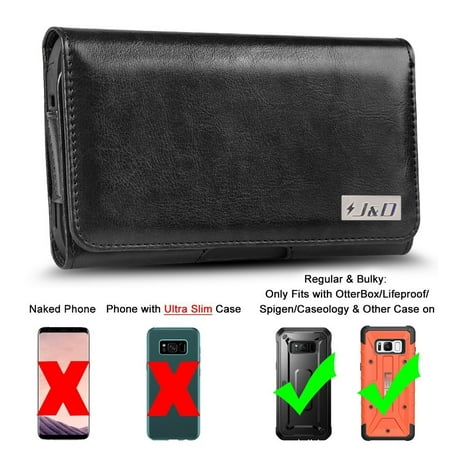 Galaxy S8 Plus Holster, J&D PU Leather Holster Pouch Case with Belt Clip, Leather ID Wallet Case for Samsung Galaxy S8 Plus (Only Fits with Regular/Bulky Case On - OtterBox/Spigen/Other (Best Spigen Case S8)