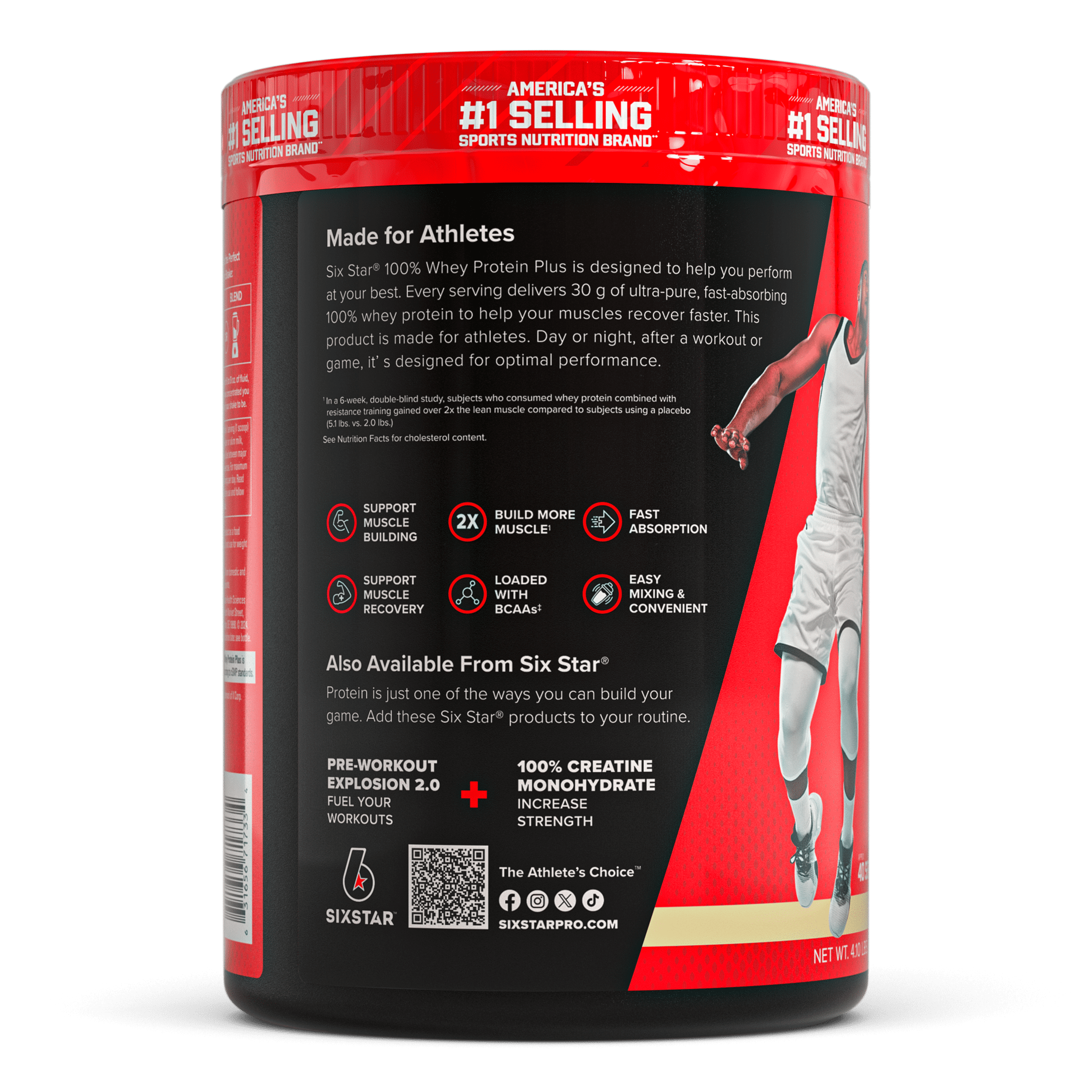 Six Star Pro Nutrition 100% Whey Protein Plus Powder, Vanilla Cream, 30 G Protein, 4.1 lb