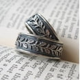 thumbnail image 4 of Vintage Silver Rings for Men and Women Retro Leaf Design Alloy Fashion Ring with Artificial Gemstone Inlay Diamond Finish Jewelry Gift for Her or Him, 4 of 5