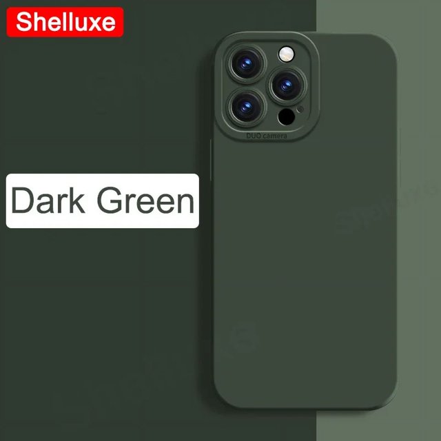 For iPhone 16 15 14 13 12 11 Pro Max Case Shelluxe Square Liquid Silicone Soft Cover For APPLE 11 12 13 Mini 14 15 16 Plus Cases Dark Green For iPhone 16