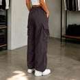 thumbnail image 5 of Cargo Pants Women Zaewscy Women Fashion Workwear Casual Pants Loose Straight-leg Big Pockets Adjustable Cuffs Long Pants Brown L, 5 of 7