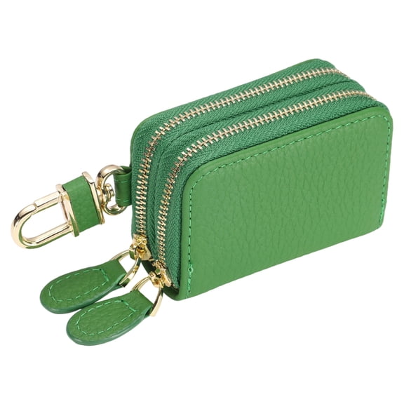 Genuine Leather Car Key Fob Case, Universal Car Key Fob Holder, Double Layer Zipper Key Case Bag, Green