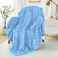 thumbnail image 3 of Lux Décor Striped Fleece Blanket, Ultra Soft Lightweight Microfiber Flannel Throw, Cozy All Season Blanket for Couch, Sofa, Bed, Travel & Camping, Light Blue, 3 of 11