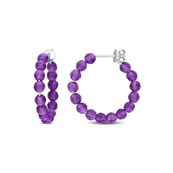 Gem & Harmony 4.00 Carat (Ctw) Amethyst Beaded Hoop Earrings in Sterling Silver for Women
