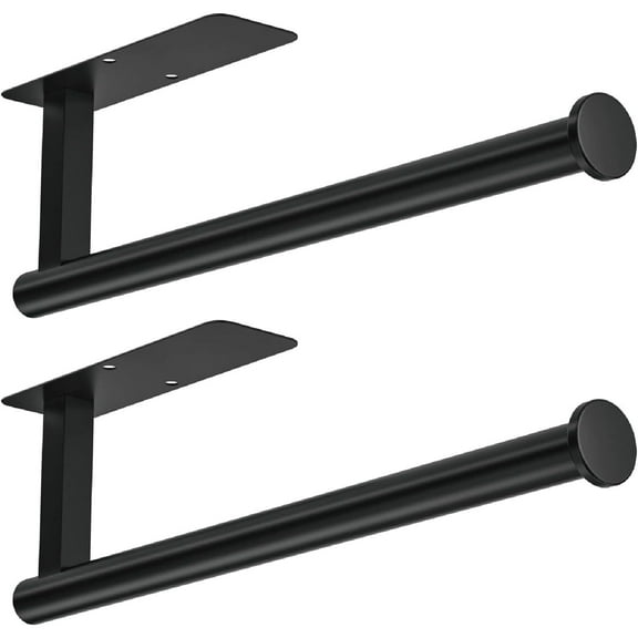 2 packs Towel Holder Under Cabinet No Drilling, Self Adhesive Paper Towel Holder Wall Mount for Kitchen,RV, Matte Black Paper Towel Holder 304 Stainless Steel, Under Cabinet Paper Towel Holder