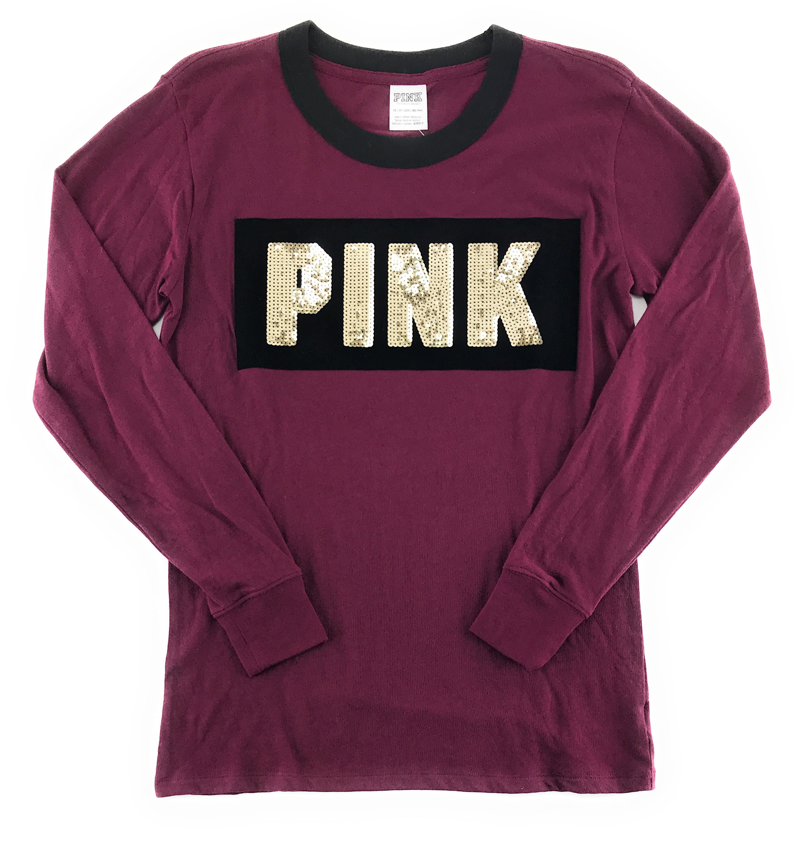 Victorias Secret Pink Love Pink Crest Logo Campus Pocket Tee Shirt Crew V Neck 