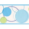 thumbnail image 1 of Papier Peint Abstrait Bleu Vert Cercles Bord Blanc Design Moderne, Rouleau 15' x 7'', 1 of 3