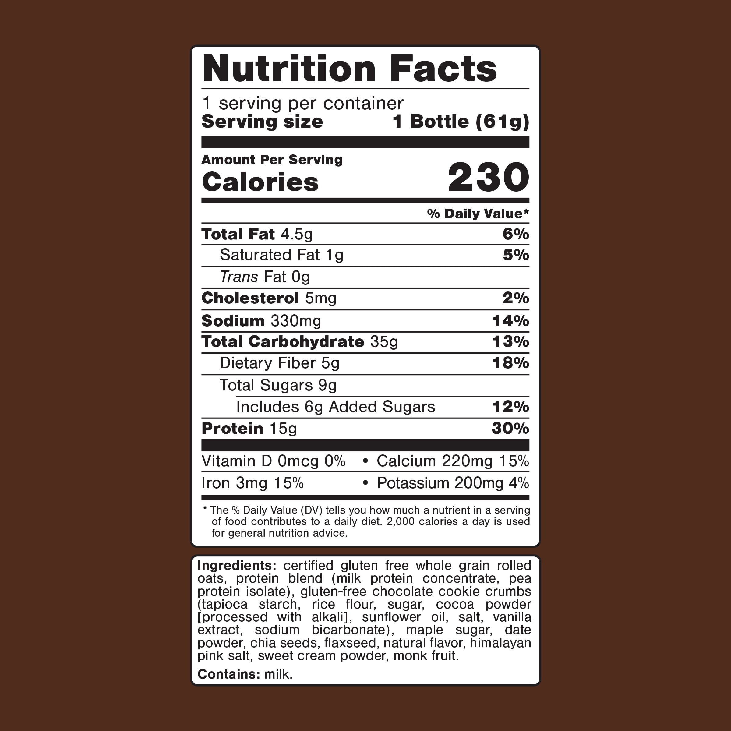 (10 pack) Oats Overnight Cookies & Cream Protein Overnight Oatmeal Shake, 2.2 oz, 1 Count