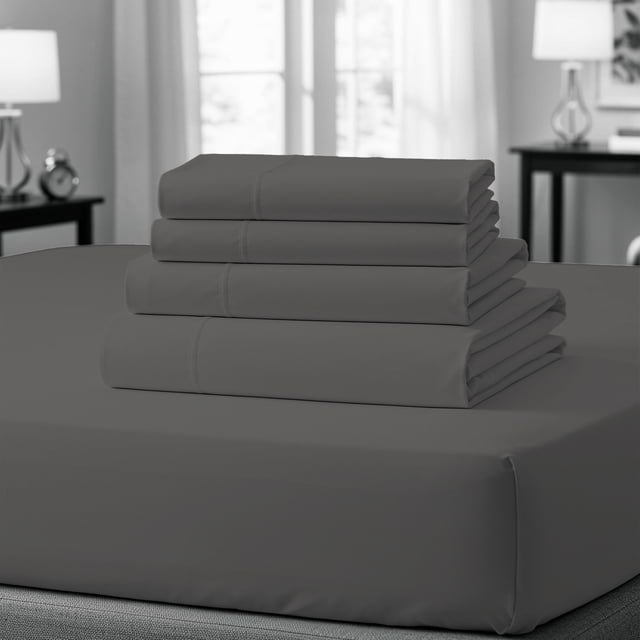 100% Cotton Bed sheets, Deep Pocket, Wrinkle Resistant, Soft & Smooth Sateen 4-Piece, Queen Charcoal Gray by Purity Home