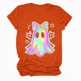 thumbnail image 5 of TOWED22 Halloween Shirt for Women Crew Neck Shirt Cute Bow Ghost Graphic Short Sleeve Casual Fall Clothes Tops(Orange,L), 5 of 5