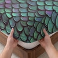 thumbnail image 3 of Cal.King Size Fitted Sheet Set - Coastal Teal Green 3 Piece Bedding Sets 16" Deep Pocket Fitted Sheet with 2 Pillowcases, Modern Ocean Mermaid Scales Brushed Microfiber Hotel Luxury Bed Sheets, 3 of 9