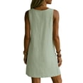 thumbnail image 4 of Ankola Womens Summer Cotton Linen V Neck Short Dress Sleeveless Mini Dress Casual Tank Dress Sundress with Pockets, 4 of 7