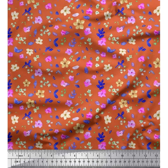Soimoi Cotton Duck Fabric Flower Watercolor Printed Fabric 1 Yard 56 Inch Wide