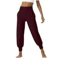 thumbnail image 2 of CQONEPT Women's Crop Pants High Rise Tapered Petite Casual Loose Fit Pant Athletic Running Cycling Trousers Wine L, 2 of 6