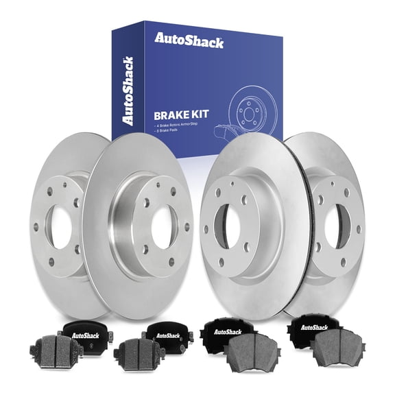 AutoShack Front Vented & Rear Solid Coated Brake Rotors   Ceramic Pads 12-PC Brake Kit Replacement for 2017-2018 Mazda 3 ArmorStop