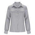 thumbnail image 4 of Otntypg Women's Satin Button Down Shirts Dressy V-Neck Long Sleeve Work Tops Trendy Solid Color Business Office Silk Blouses Fashion Spring Shirt Gray XL, 4 of 6