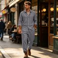 thumbnail image 2 of Delconic Mens Two Piece Outfit Long Sleeve Button Front Shirt and Drawstring Straight Leg Pants Casual Vacation Set Gray 2XL, 2 of 9