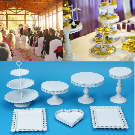 - 7Pcs Vintage Cake Holder Cupcake Stand Dessert Pedestal Display Plate for Wedding Party