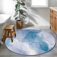 thumbnail image 3 of Round Rugs 3.3Ft, Blue Marble Round Area Rug Washable Indoor Throw Carpet, Modern Abstract Art Yellow Lines Ink Painting Soft Non Slip Circle Rug for Laundry Room Patio Home Decor Aesthetic, 3 of 8