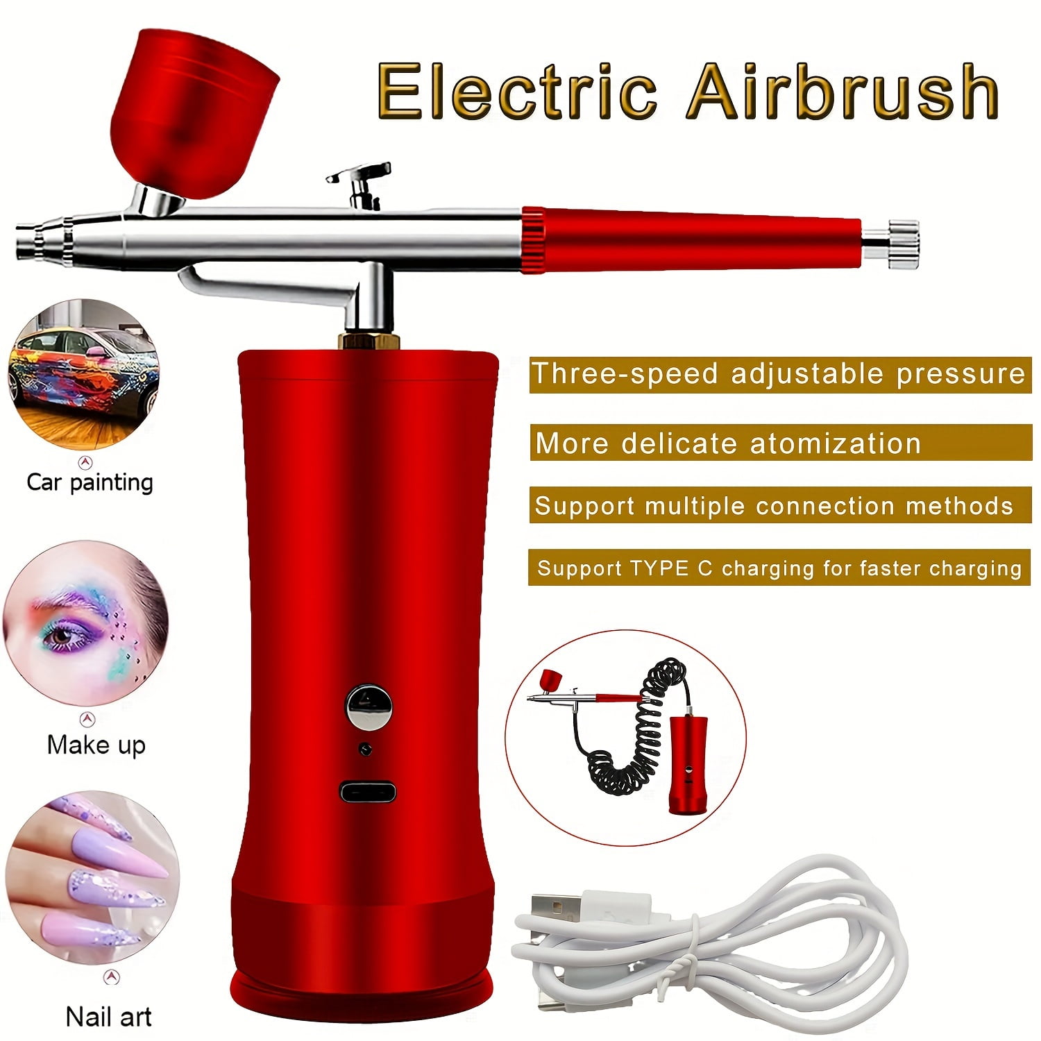 Airbrush Kit with Compressor, Rechargeable Portable Cordless Air Brush Set, Handheld Airbrush Gun Set for Nail Art, Makeup, Painting, Cake Decor-Black