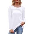 thumbnail image 5 of Long Sleeve Shirts for Women Pleated Casual Business Blouses Trendy Fashion Tunic Basic Tops Loose Trendy Fall Crew Neck T-Shirts, 5 of 6